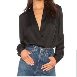 Black Zara Bodysuit Size Small Puff Sleeves, Open Front, Rhinestone Buttons